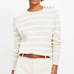 LOFT Striped Cream Sweater with Button Detail